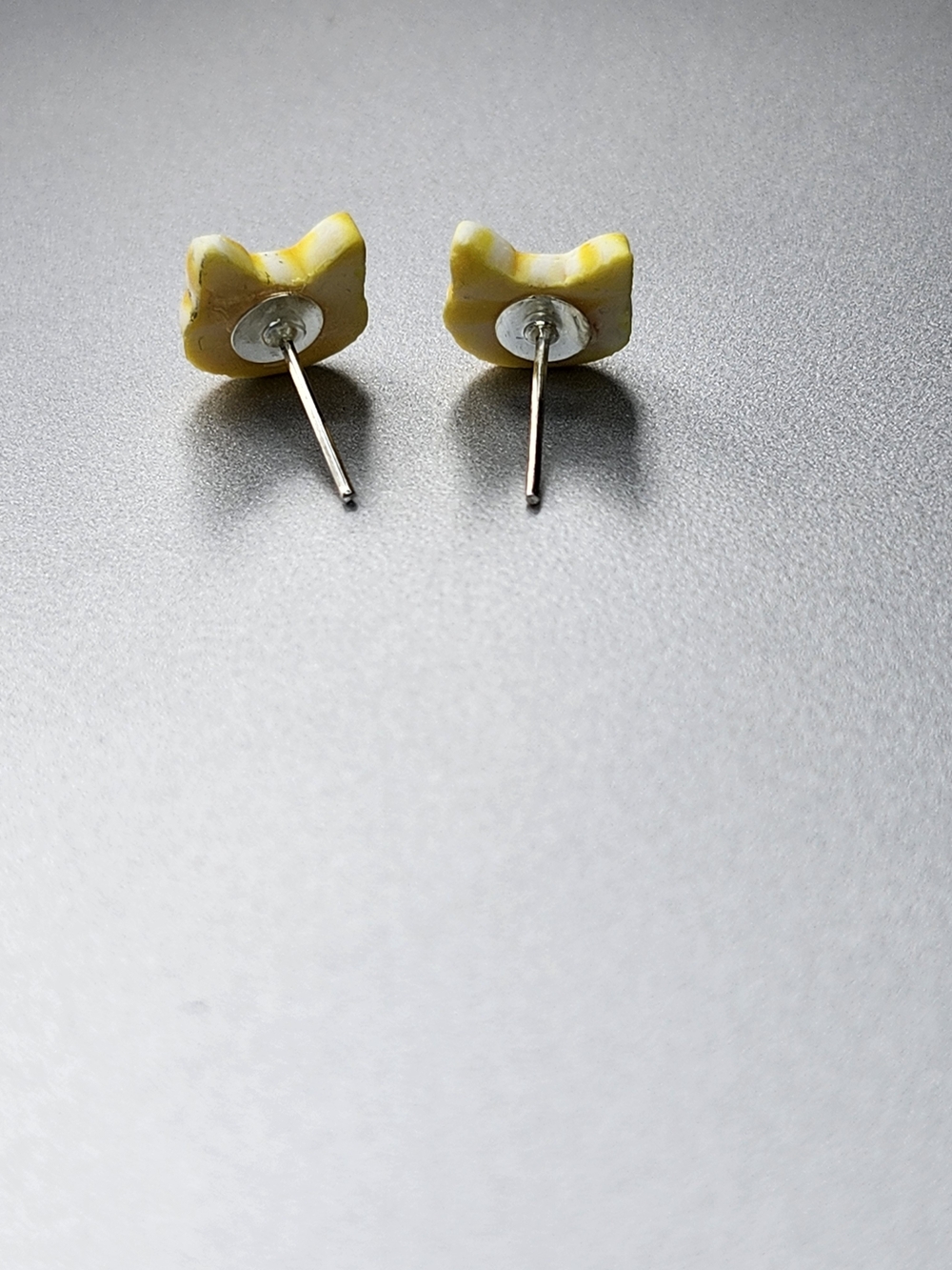 Cat Stud Earrings Yellow Cute Jewelry Handmade